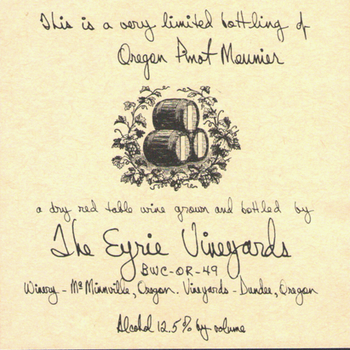 Eyrie Vineyards Pinot Meunier Label
