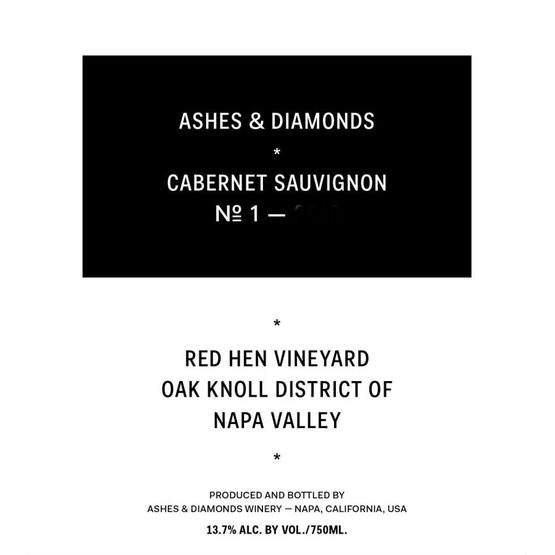 Ashes & Diamonds Cabernet Sauvignon Red Hen Vineyard Napa Valley Label