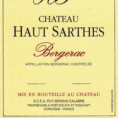 Chateau Haut Sarthes Bergerac Rouge Label