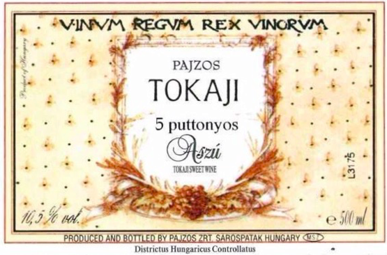 Chateau Pajzos Tokaji Aszu 5 Puttonyos Label