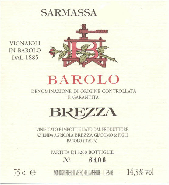 Giacomo Brezza Barolo Sarmassa Label